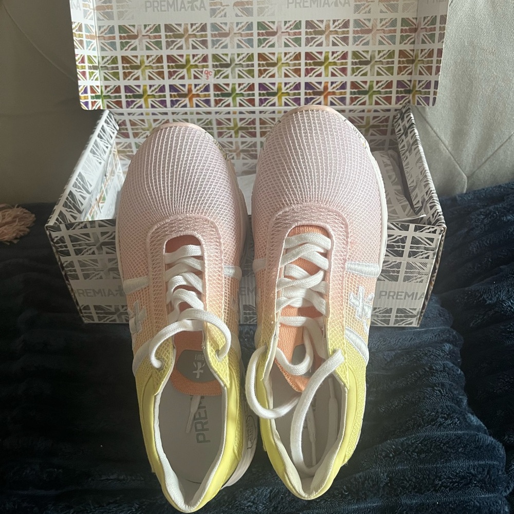 Premiata Women's Pastel Pink and Yellow Sneakers